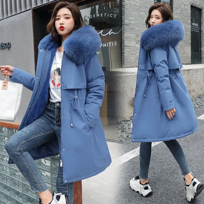 Winter Jacket 2024 New Women Parka Long Coat Wool Liner Hooded Jacket Fur Collar Thick Warm Snow Wear Padded Fashion Parka