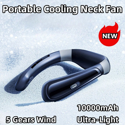 2024 New Portable Air Conditioner Neck Fan 5-Gears Wind Fast Cooling 10000mAh Big Capacity 28 Degree Angle Adjustment Sports Fan