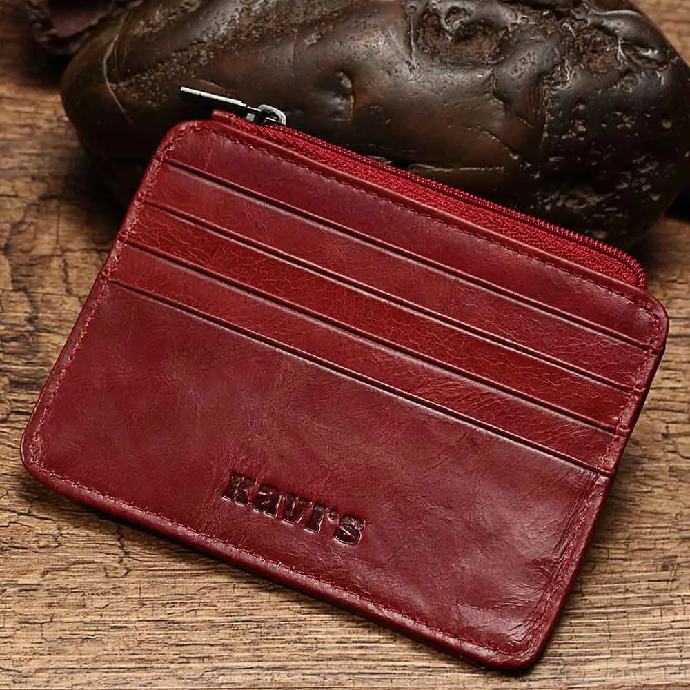 KAVIS Genuine Leather Mini Card Holder Small Light Women's Wallets Multifunctional Zipper Coin Purse Travel ID Credit Cardholder