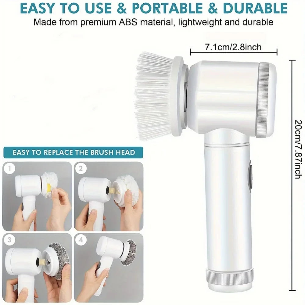 Electric Spin Purifier With 5 Replaceable Brushes, Electric Cleaning Brush, Handheld, Rechargeable, Shower Head