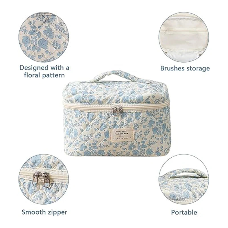 Ladies Quilted Cotton Storage Bag Aesthetic Printed Makeup Bag Women's Large Capacity Toiletry Organizer Cosmetic Pouch NEW