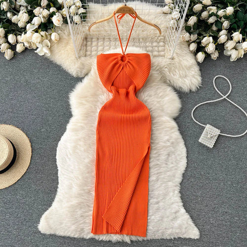 YuooMuoo Chic Fashion Sexy Package Hips Split Knitted Summer Dress Women Slim Elastic Bodycon Party Dress Streetwear Outfits