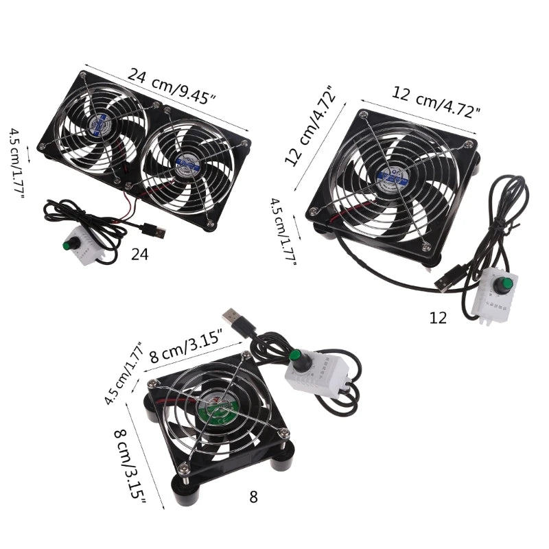 896F Multi-Purpose USB Cooling Fan with Mesh Mat 8cm/12cm/24cm Stepless Speed Fans