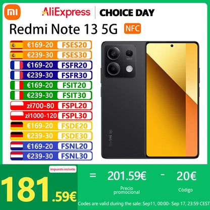 Xiaomi Redmi Note 13 5G 6GB RAM 128GB ROM,NFC,MediaTek dimension 6080,120HZ,108MP Camera,33W charging,5000mAh