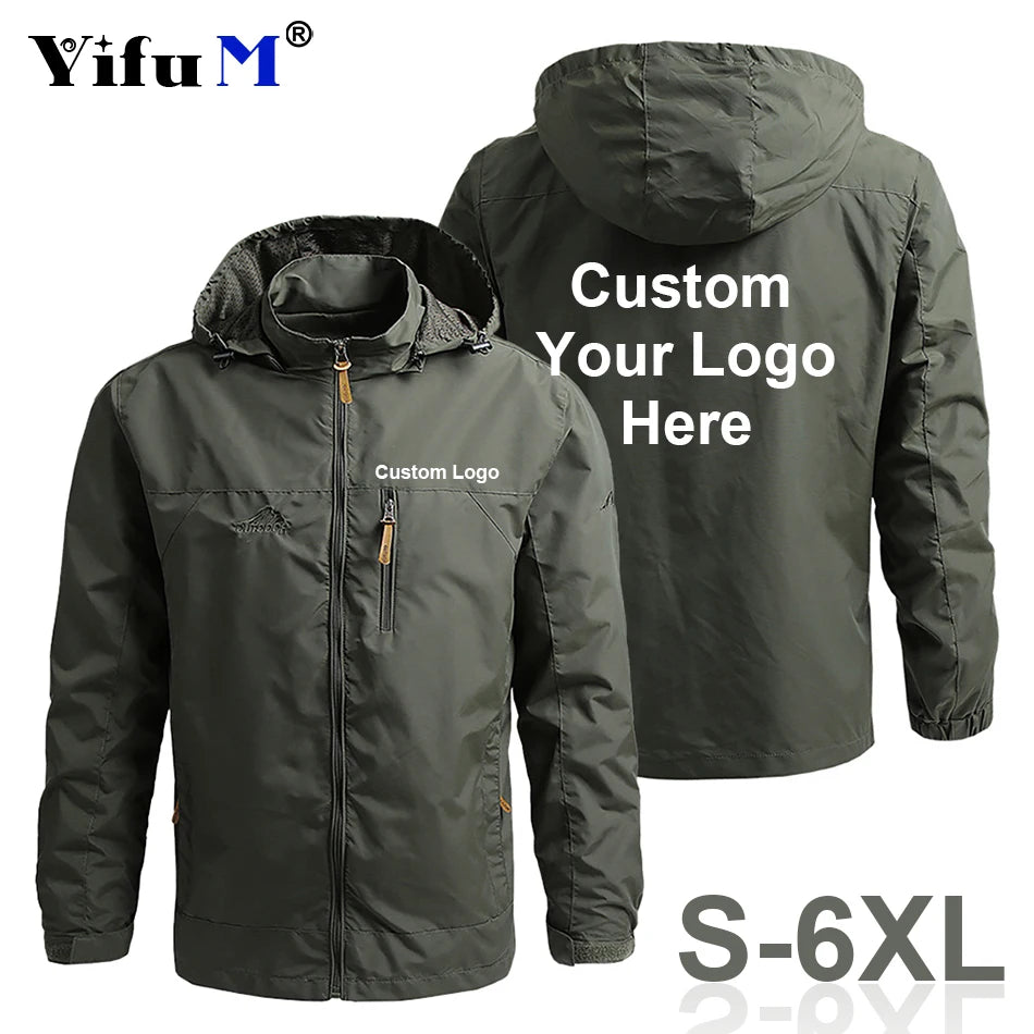 Custom Your Logo Men Windbreaker Outdoor Jackets Outerwear Men's Waterproof Coat Hoodie Men Climbing 2024 DIY