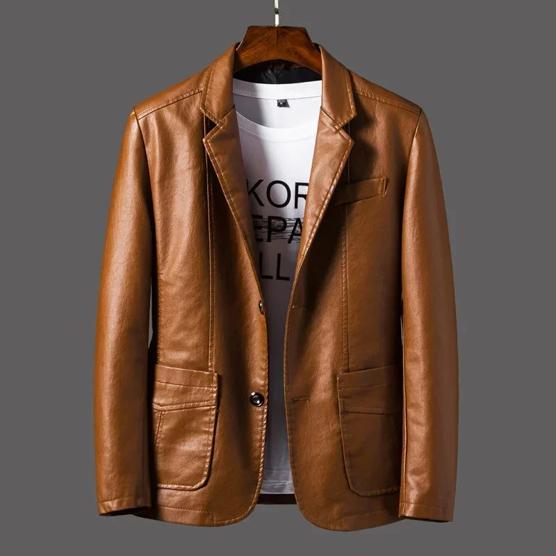 Spring And Autumn Biker Leather Men's Jacket Leather Jacket Men's Slim Suit Men's Motorcycle Leather Fashion Jacket Causal Coat