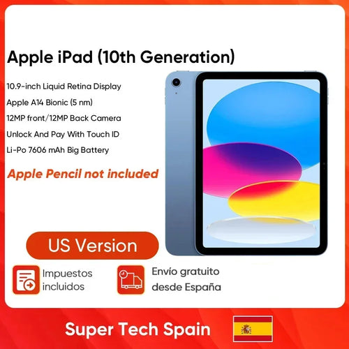 Apple iPad 10th Generation A14 Bionic Chip 10.9'' Liquid Retina Display 64GB Wi-Fi 6 12MP Single Camera Touch ID 2022