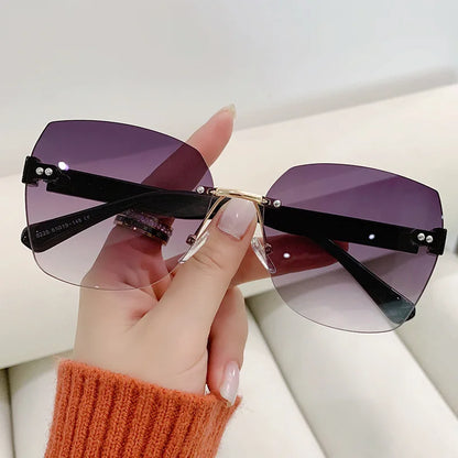 Spring New Frameless Trimmed Fashionable Sunshade Gradient sunglasses woman 2024