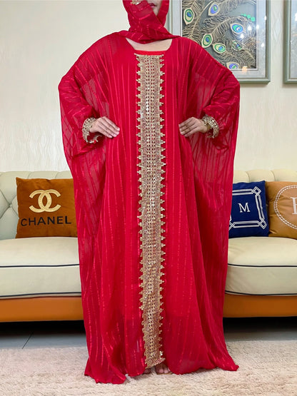 2023Free Size African Chiffon Dresses For Women Dashiki Traditional Kaftan Robe Elegant Wedding Party Dress Ramadan Dubai Abaya