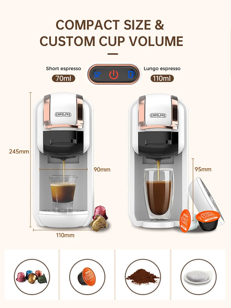 Cafelffe Multiple Capsule Coffee Machine 4 in 1 Hot/Cold DG Cappuccino Nes Small Capsule ESE Pod Ground Espresso Cafeteria 19Bar