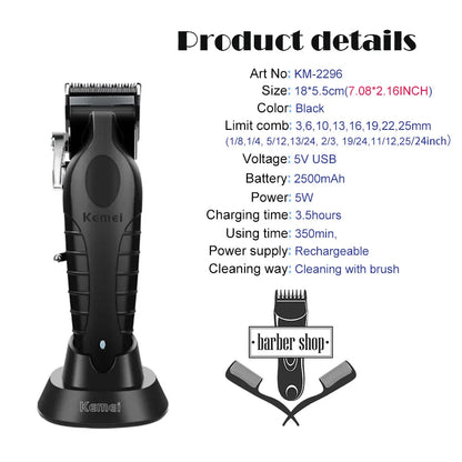 KM2296 Kemei Original Professional Rechargeable Hair Trimmer Adjustable Hair Clipper USB Carving Barber Salon