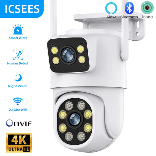 8MP Outdoor Surveillance Camera Dual Lens Dual Screen AI Auto Tracking IP Video Wifi PTZ Camera CCTV Two Way Audio