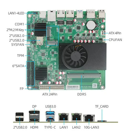 1*10G 2*i226-V 2.5G 3LAN Intel N100 6-Bay NAS Motherboard 6*SATA3.0 2*M.2 NVMe 1*DDR5 4800MHz Soft Router Firewall ITX Mainboard