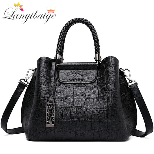 Genuine Leather Handbags For Women Hand-knitted Crossbody Shoulder Bags Designer 2023 Stone Pattern Ladies Tote Bag Sac A Main