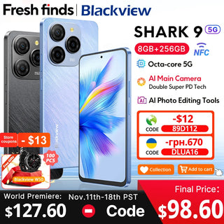 【World premiere】Blackview SHARK 9 5G Smartphone 6.67'' HD+ IPS 90Hz Display NFC 50MP AI Main Camera GPS Android 14 Mobile Phone