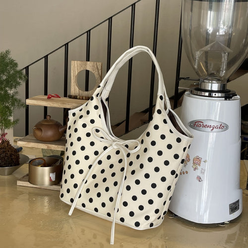 Hand-carrying Retro Casual Tote Bag Fashion Polka Dot Underarm Bag Large Capacity