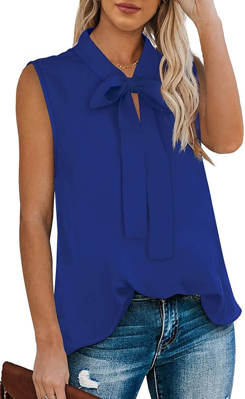 Women's Solid Color Top Neck Bow Tie Bow Vest