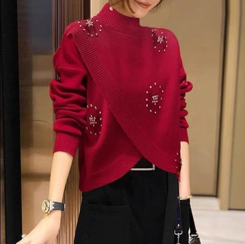 Women's Long-sleeved Sweater Fall Winter Fashion Half Turtleneck Loose All-matching Sweater