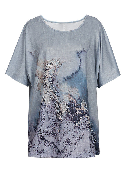 Loose Casual Print Round Neck T-shirt For Women