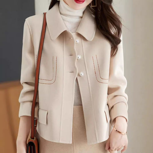 Temperament Pure Color Small Woolen Coat For Women