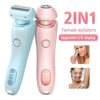 2 In 1 Hair Removal Epilator USB Rechargeable Trimmer Women Body Razor Face Leg Armpit Bikini Hand Pubic Shaver Hair Remover