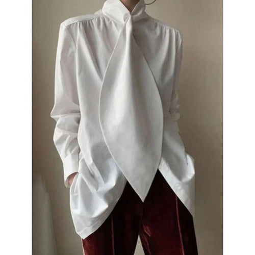 Women's Original Design Inspiration Designer Model Top Shirt Women's Long Sleeve Loose Lapels White Black Blue