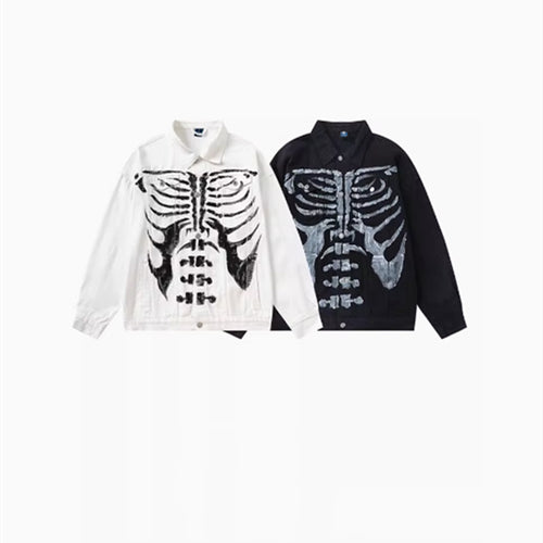 Vintage Fashion Skeletal White Long-sleeved Shirts For Men And Women