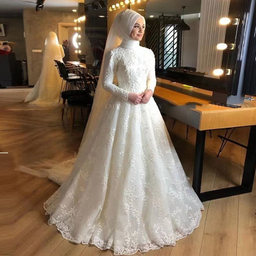 Long Sleeve White Dignified Wedding Dress