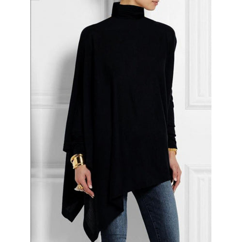 Long Sleeved Irregular Hem Solid Color Pullover Top