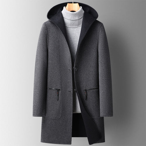 Fall Winter Hooded Double-sided Wear Wool Overcoat Men's Mid-length