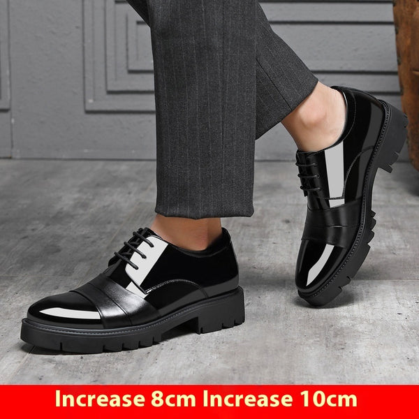 Height Increasing Insole 10cm Men's Business Formal Wear Paint Bright Leather 8cm Platform Height Increasing Shoes