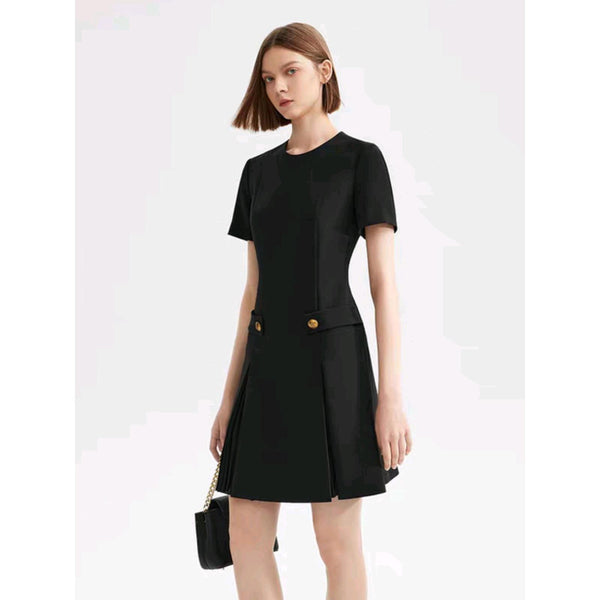 Autumn New Short Sleeve Pleated Dress Women