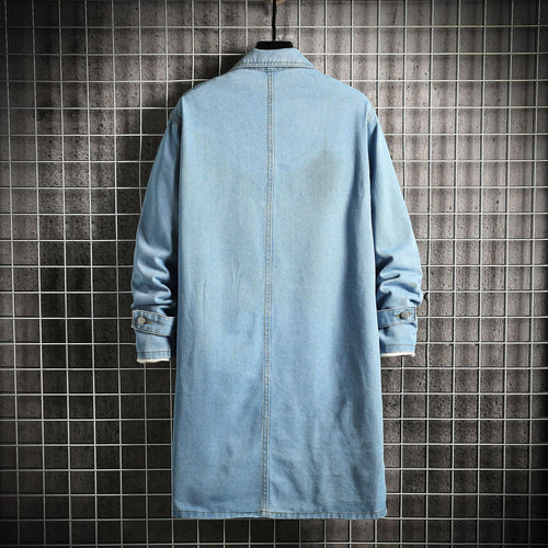 Denim Trench Coat Men's Mid-length Fashion Loose Casual Coat