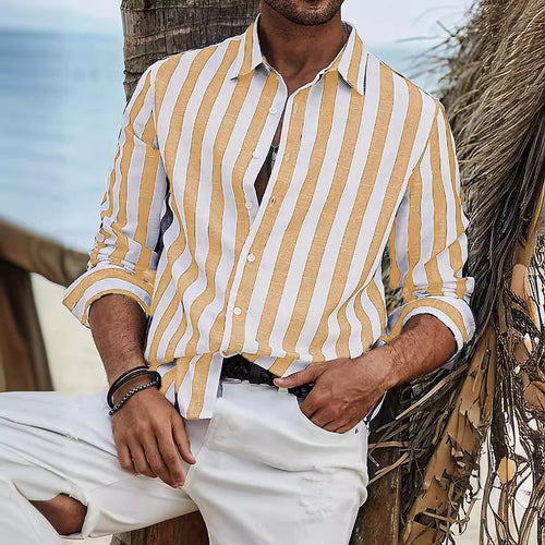 Fashion Stripe Print Long Sleeve Shirt Men's Daily Casual Tops Men's Clothing