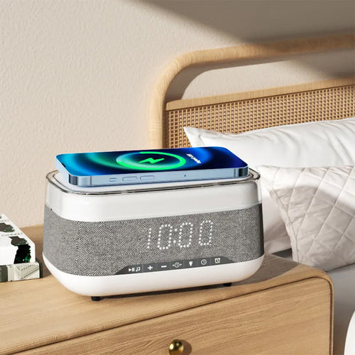 Intelligent Multifunctional Alarm Clock Bluetooth Speaker Wireless Charger Fast Charge Clock Atmosphere Night Light Home Decor