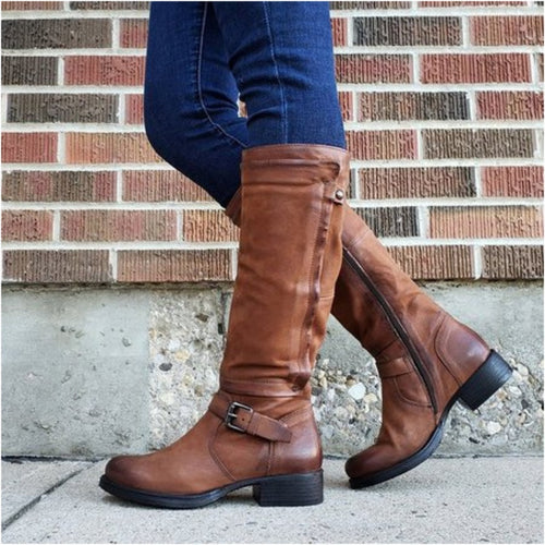 Round Toe Low Heel High Leg Boot