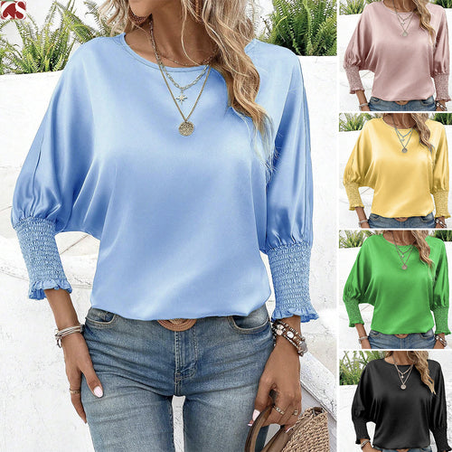 New Solid Color Round Neck Loose Women's Shirt