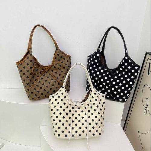 Hand-carrying Retro Casual Tote Bag Fashion Polka Dot Underarm Bag Large Capacity