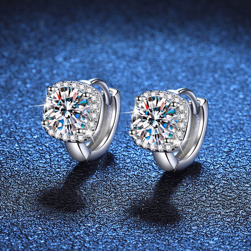 S925 Silver Moissanite Earrings Classic Elegant Square Bag